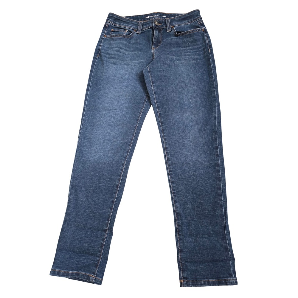 INC International Concepts Mid Rise Straight Leg Jeans Dark Wash Blue 4P Petite